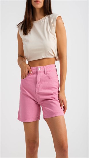 Pembe Gabardin Şort