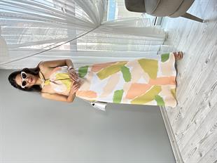 Pastel Renk Desenli Kalın Askılı Elbise