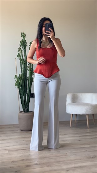 Tarçın Saten Balenli Arka Fermuarlı Korse