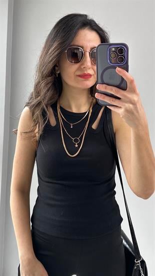 Siyah İki Omzu Açık Atlet