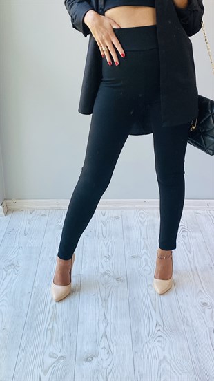 Siyah Yüksek Bel Çelik Örme Tayt