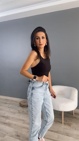 Siyah Halter Kesim Lastik Askılı Atlet