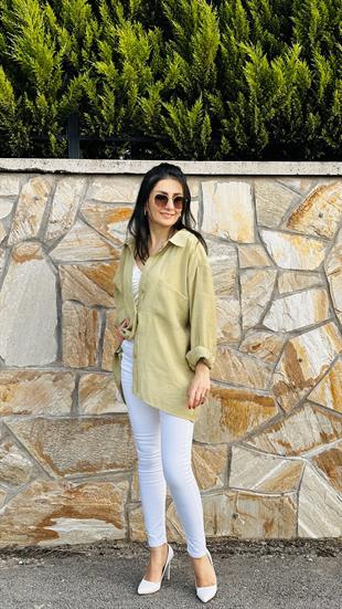 Olive Düşük Omuz Oversize Gömlek
