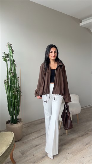 Kahve Modal Kumaş Bomber Ceket