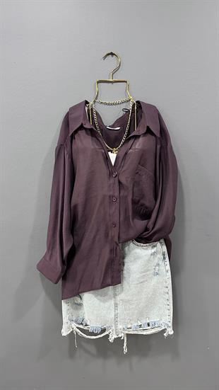 Mürdüm Düşük Omuz Oversize Gömlek