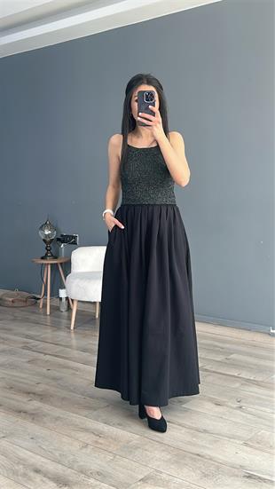 Siyah İp Akılı Simli Fitilli Crop