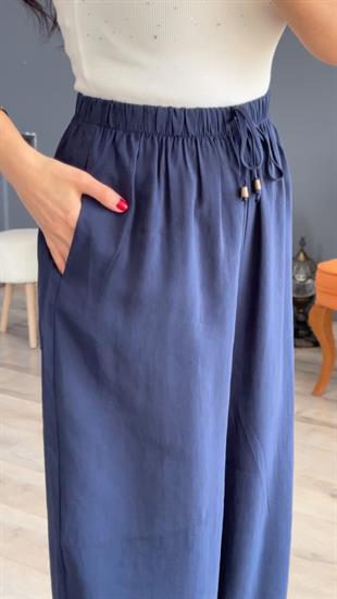 Lacivert Beli Lastikli Modal Şalvar Görünümlü Pantolon