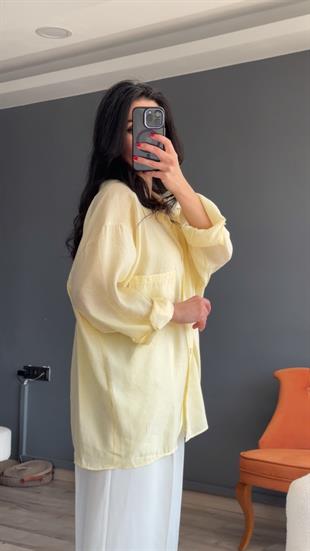 Açık Sarı Düşük Omuz Oversize Gömlek