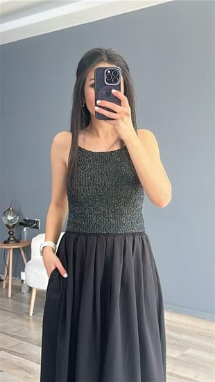 Siyah İp Akılı Simli Fitilli Crop