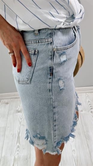 Mavi Denim Yırtık Detaylı Kot Etek