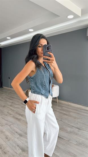 Mavi Denim V Yaka Crop Yelek