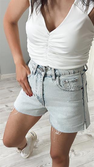 Buz Mavi DenimPaça Püsküllü Şort