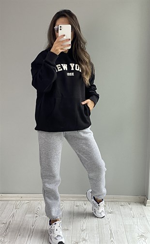 Siyah Newyork Baskılı Sweatshirt 