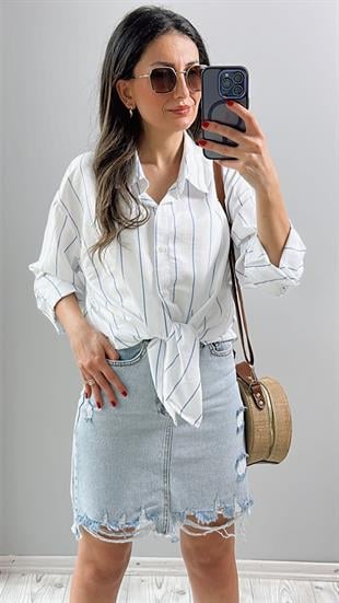 Mavi Denim Yırtık Detaylı Kot Etek