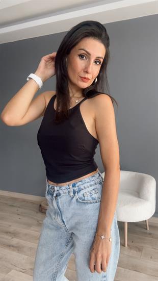 Siyah Halter Kesim Lastik Askılı Atlet