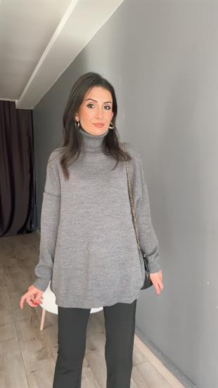 Füme Balıkçı Yaka Triko Kazak