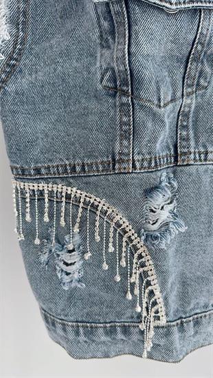 Denim Taşlı Yelek