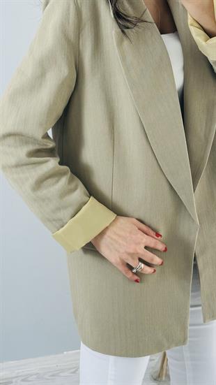Haki Keten Astarlı Blazer Ceket