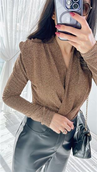 Gold Simli Vatkalı Bodysuit