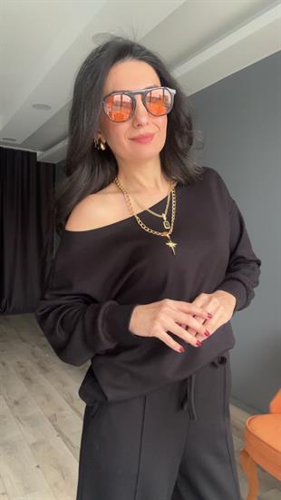 Siyah Kayık Yaka Modal Takım