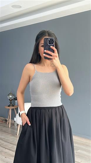 Gri İp Akılı Simli Fitilli Crop