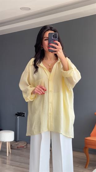 Açık Sarı Düşük Omuz Oversize Gömlek