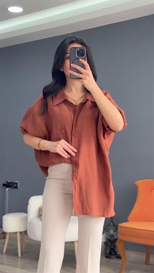 Tarçın Düşük Omuz Oversize Gömlek