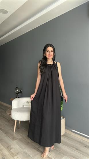Siyah Boyun Bağlamalı Modal Elbise