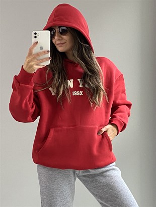 Kırmızı Newyork Baskılı Sweatshirt 