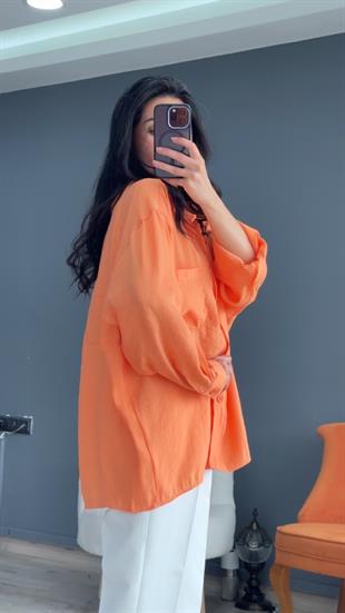 Turuncu Düşük Omuz Oversize Gömlek