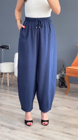 Lacivert Beli Lastikli Modal Şalvar Görünümlü Pantolon