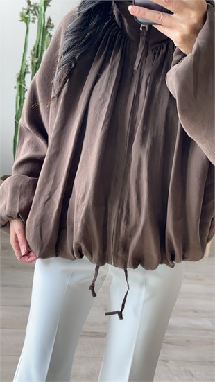 Kahve Modal Kumaş Bomber Ceket