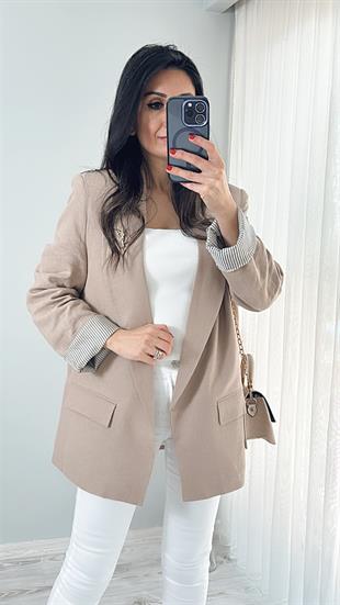 Vizon Keten Astarlı Blazer Ceket