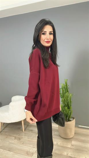 Bordo Balıkçı Yaka Triko Kazak