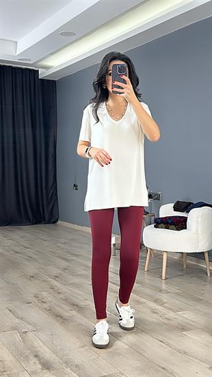 Bordo Oysho Fit Özel Dokulu Toparlayıcı Tayt