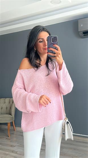 Pembe Kayık Yaka Merserize Triko