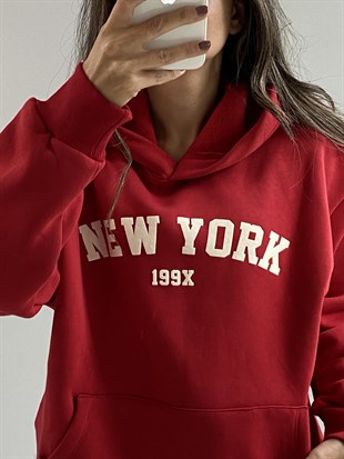 Kırmızı Newyork Baskılı Sweatshirt 