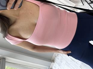 Pudra Pembe Geniş Kare Yaka Kısa Kol Bluz