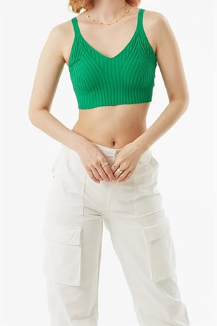 Yeşil Fitilli Triko Crop