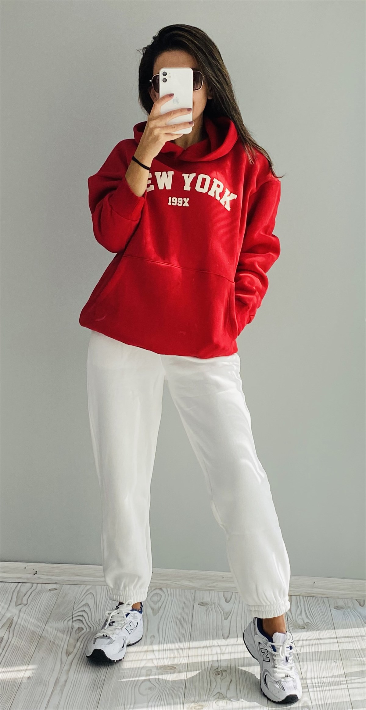 Kırmızı Newyork Baskılı Sweatshirt 