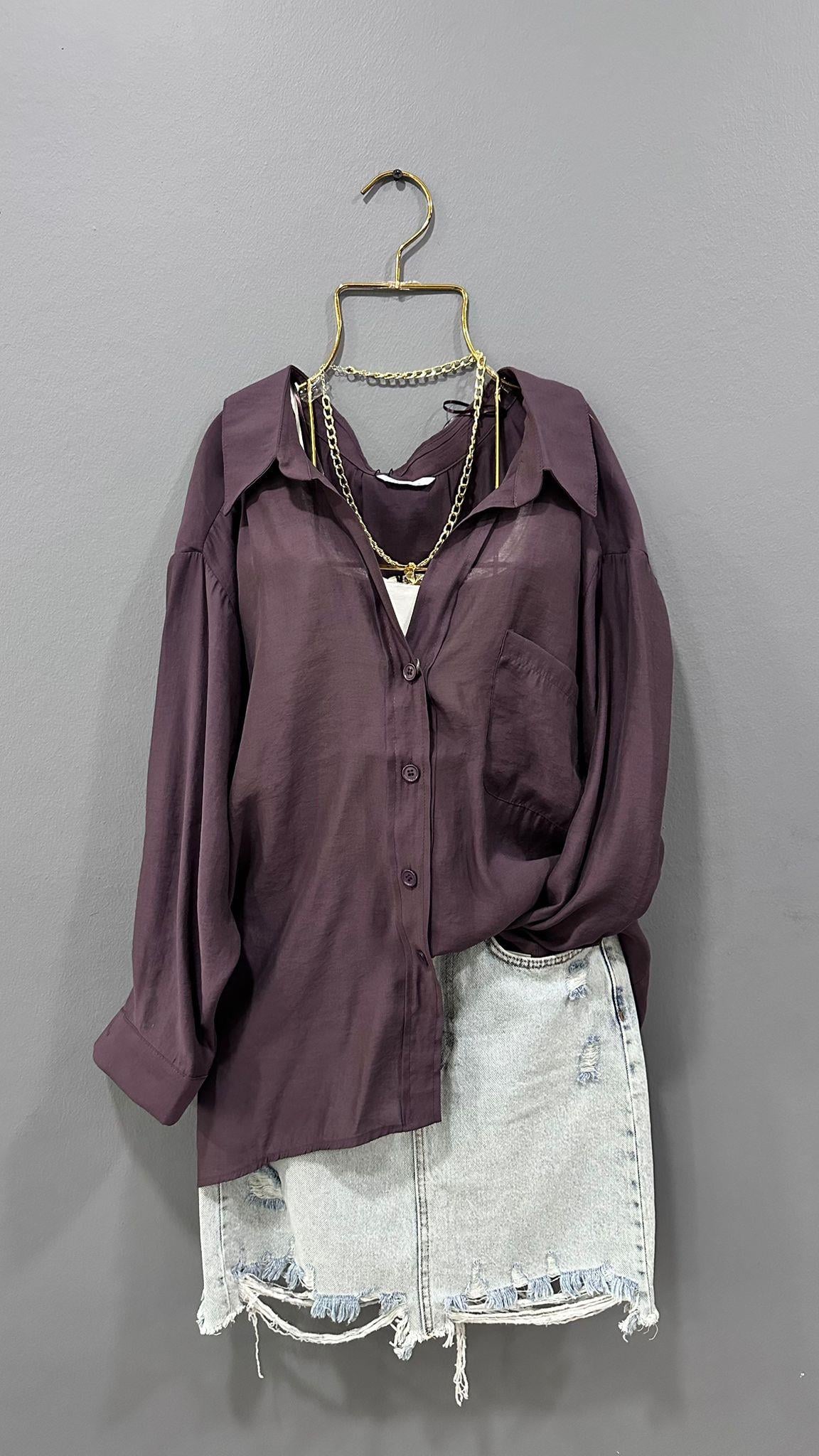 Mürdüm Düşük Omuz Oversize Gömlek