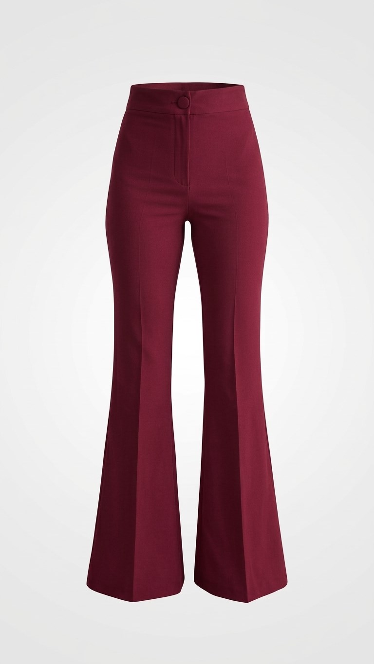 Bordo Tek Düğmeli İspanyol Paça Pantolon