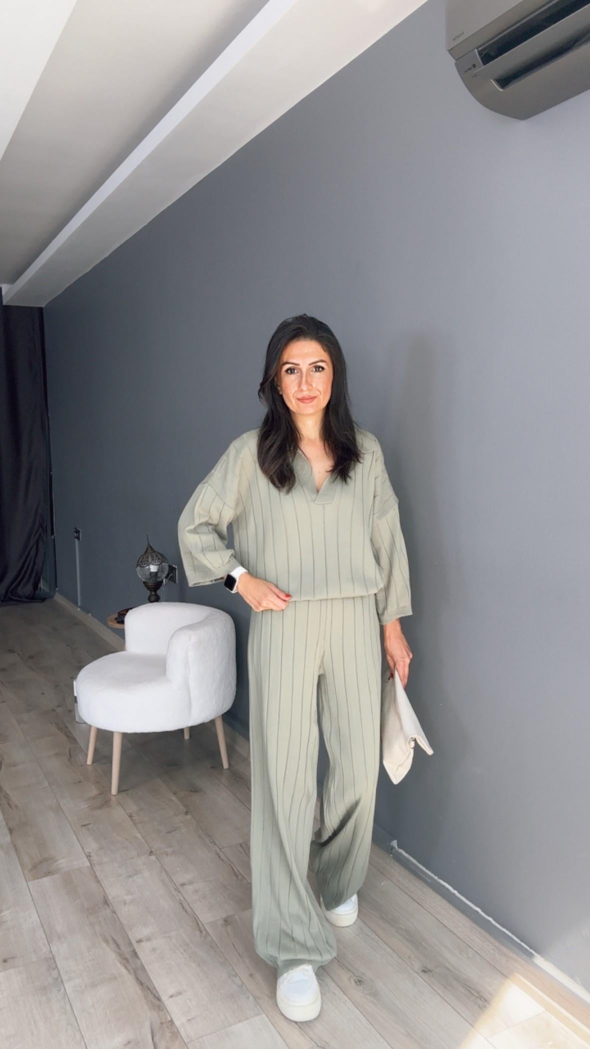 Mint Polo Yaka Fitilli Triko Takım