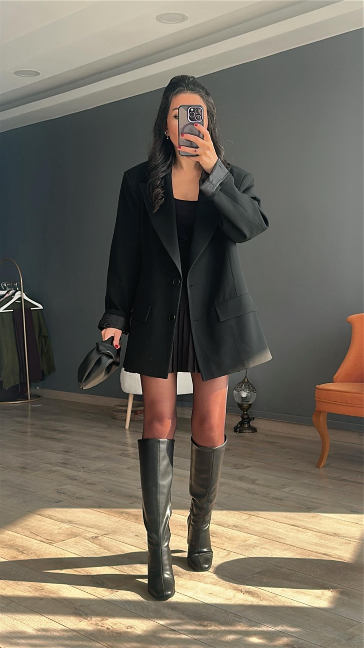 Siyah Boyfriend Oversize Kalıp Ceket