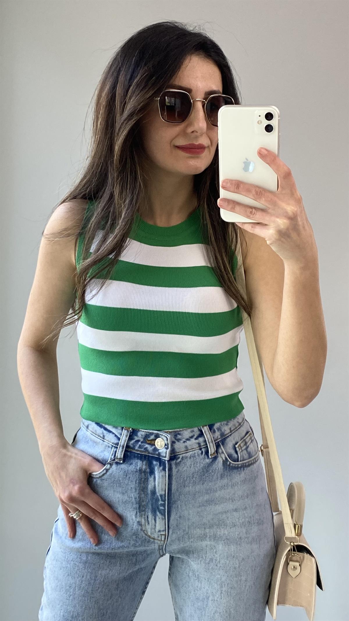 Benetton Beyaz Çizgili Triko Atlet