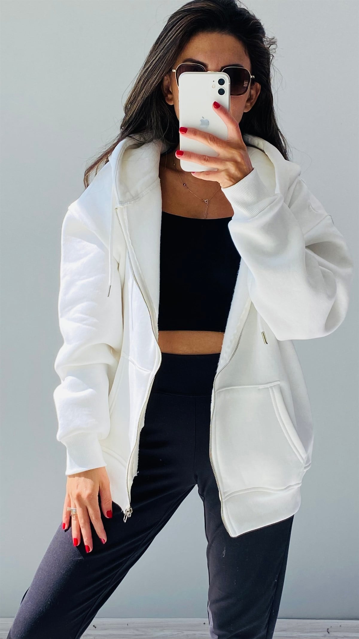 Ekru Fermuarlı Basic Sweatshirt