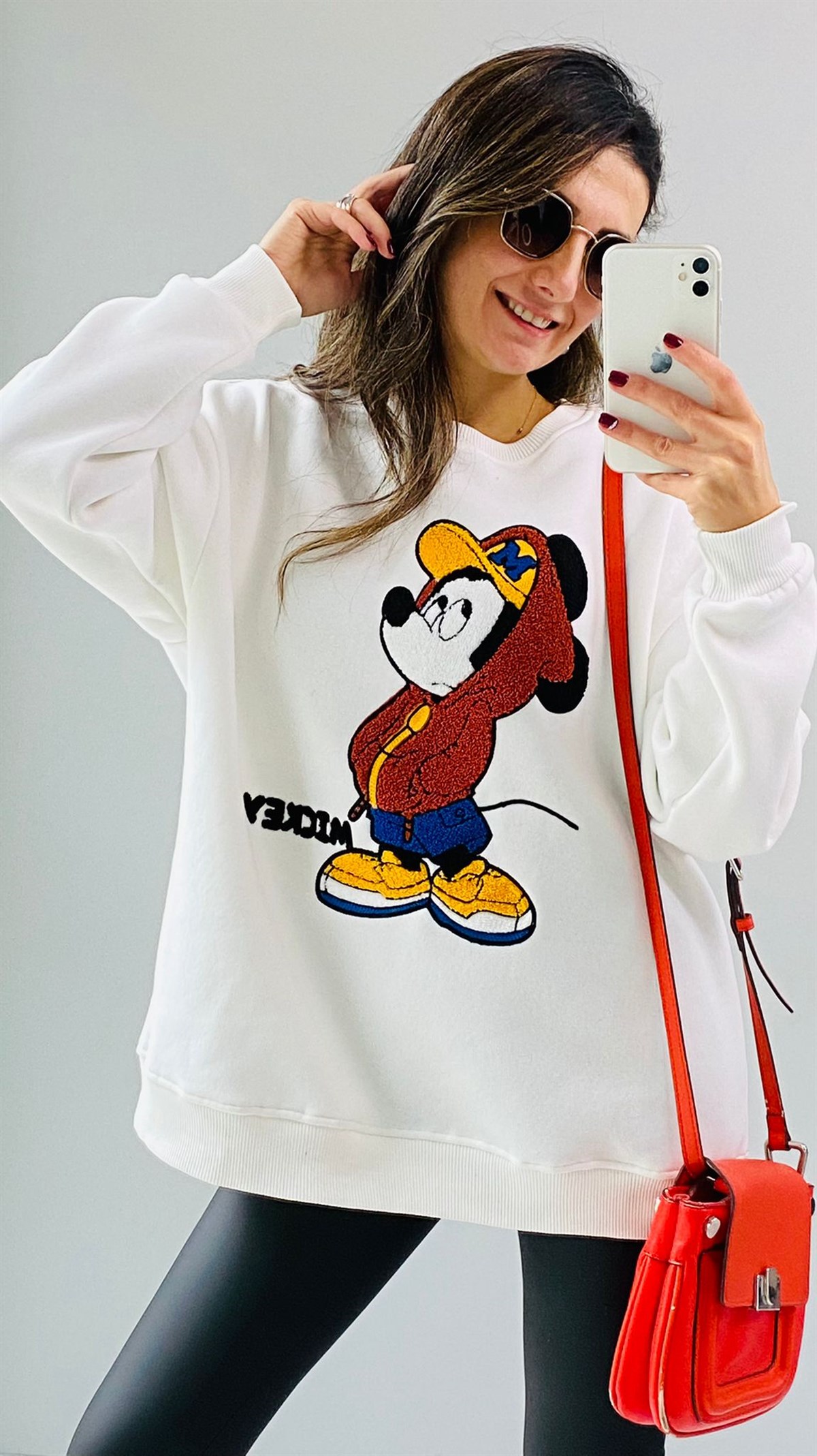 Ekru Mickey Nakışlı Sweatshirt