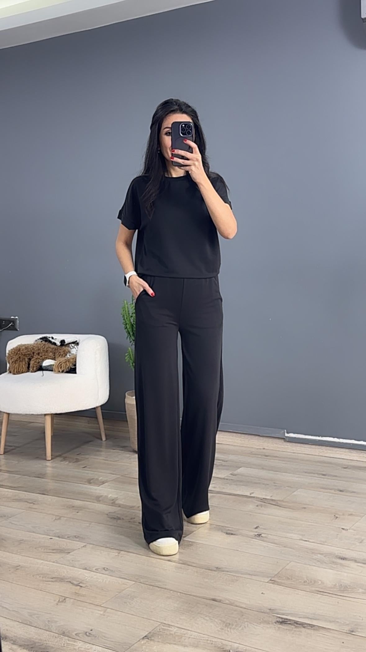 Siyah Pike Modal Oysh Bisiklet Yaka Bol Paça Takım