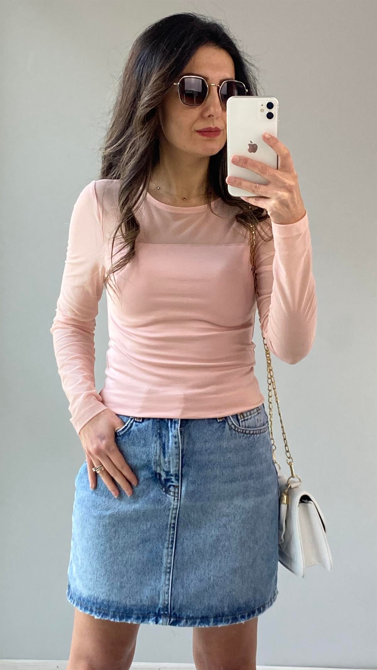 Somon Kolları Tüllü Bluz