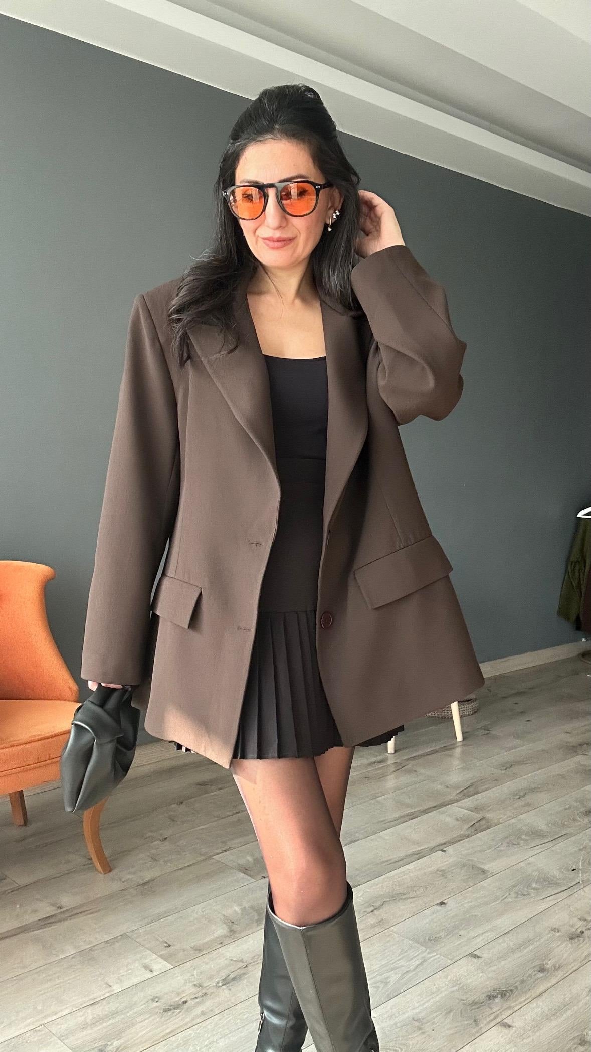 Kahve Boyfriend Oversize Kalıp Ceket